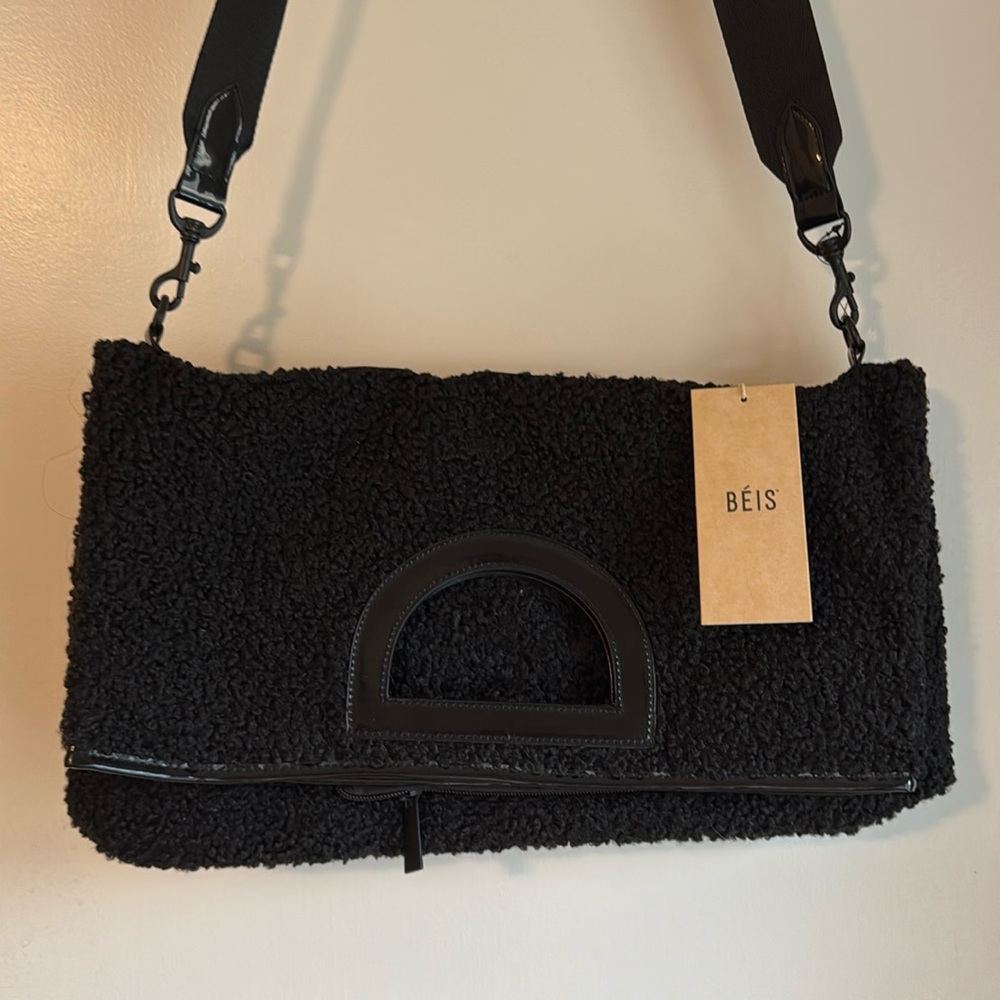 Beis Black Sherpa Messenger Tote - New w/ tags
